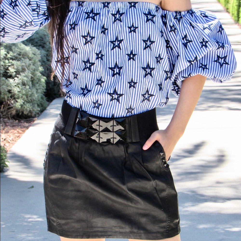 Studded Black Leather Skirt - Picture 2 of 8